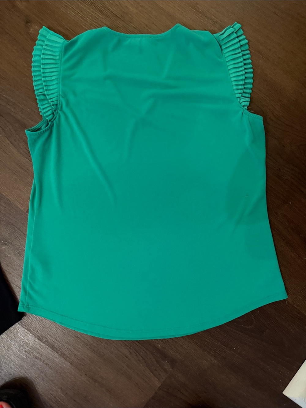 Adrianna Papell Pleated Sleeve V-Neck Tops - Black and Green - Picture 6 of 7